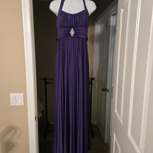 Purple Ruched Halter Maxi Gown